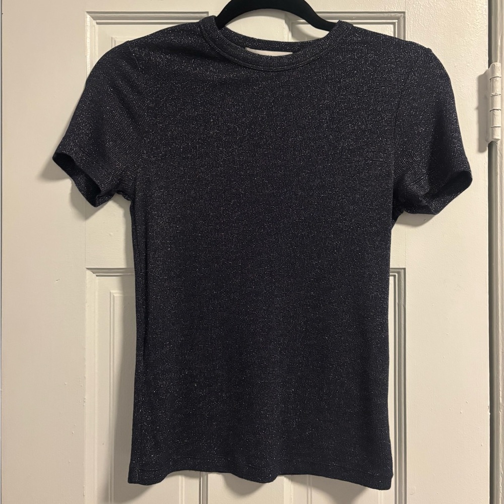Mango Shimmering Navy Knit Top